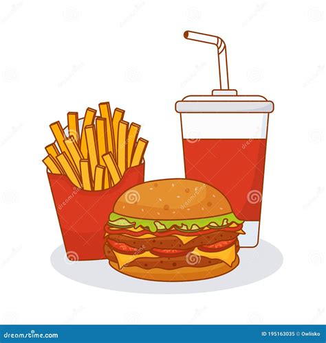 Cartoon Burger, French Fries and Soda Pop Stock Vector - Illustration ...