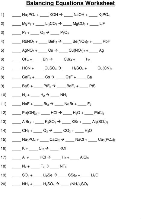 Chemistry Balancing Chemical Equations Worksheets