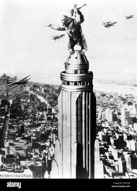 New York, New York, 1933 King Kong is atop the Empire State Building battling biplanes in this ...