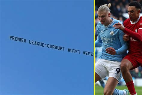 Everton fans' three-word protest banner spotted flying over Man City vs ...