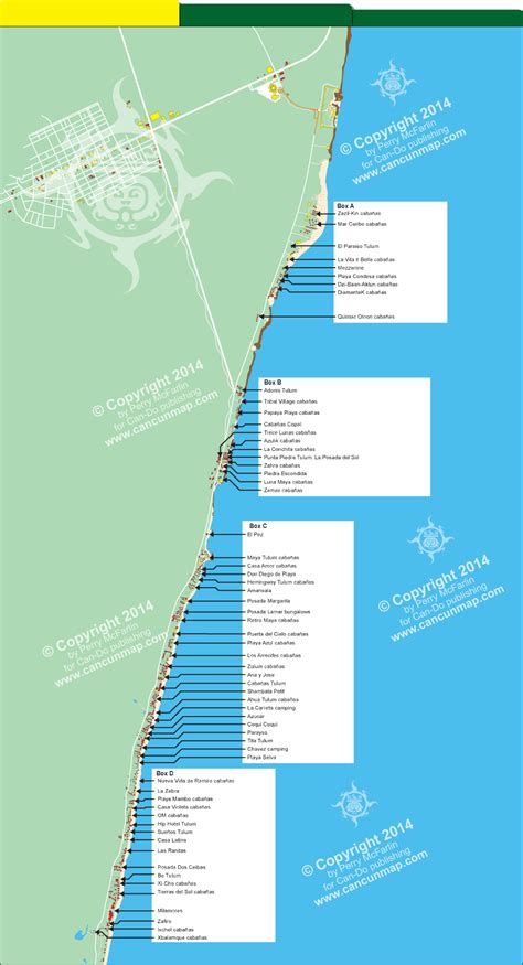 Map of hotels, cabañas, and resorts located beachfront, Tulum, Mexico | Tulum hotels, Tulum ...