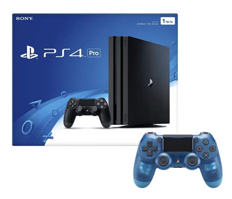 Playstation 4 Pro 1TB Console with Extra Crystal Blue Dualshock 4 Wireless Controller Bundle ...