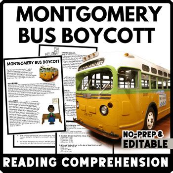 MONTGOMERY BUS BOYCOTT with Martin Luther King Reading Comprehension - MLK