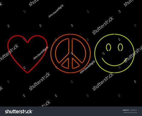 Love Peace Happiness Symbols Rendered Neon Stock Vector 110746721 ...