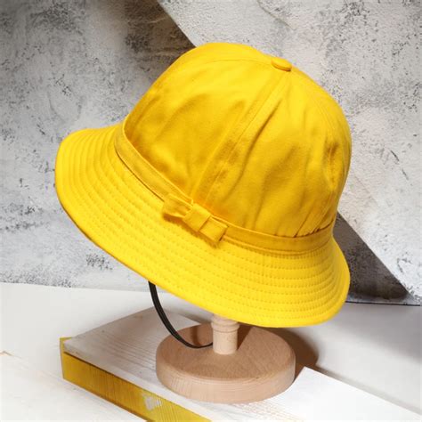 Tanworders Women Cute Bucket Hats Summer Yellow Cotton Hat For Girls Solid Color Student Caps ...