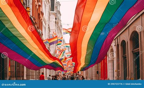 Pride Parade. the City is Decorated with Rainbow Flags Stock Illustration - Illustration of ...