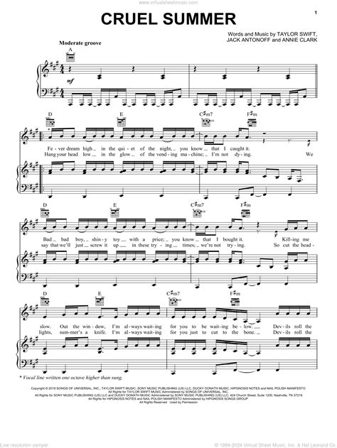 Taylor Swift: Cruel Summer sheet music for voice, piano or guitar