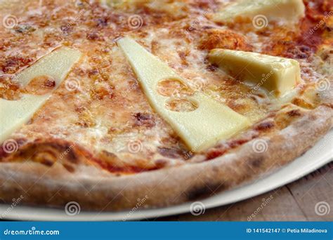 Pizza with Four Types of Cheese. Closeup. Stock Image - Image of dough, barbecue: 141542147