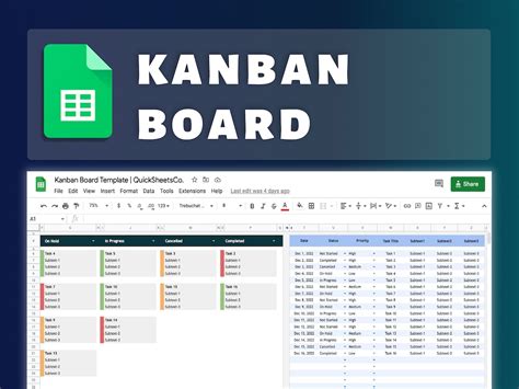 Kanban Board Google Sheets Template Kanban Agile Board Project Planner Task Tracker Spreadsheet ...