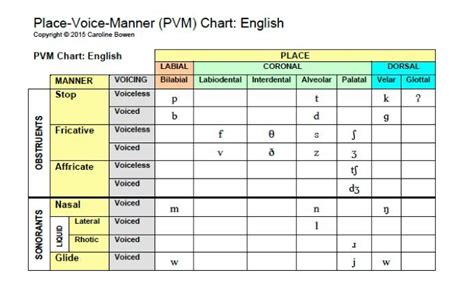 Sounds - Place/Voice/Manner Chart | Manners chart, Speech therapy ...