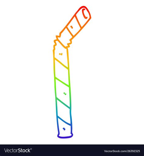 Rainbow gradient line drawing cartoon straw Vector Image