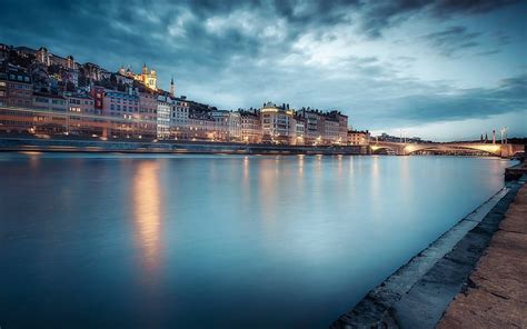 Lyon, Rhone river, cityscape, embankment, bridges, sunset, evening, France, HD wallpaper | Peakpx