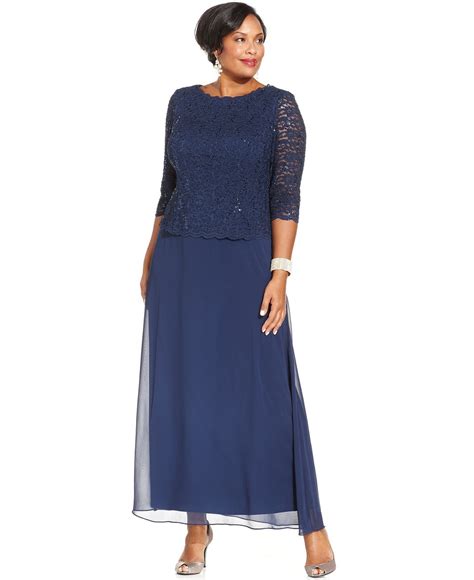 Alex Evenings Plus Sequined Scalloped Edge Lace Top Gown - Macy's | Plus size gowns, Mother of ...