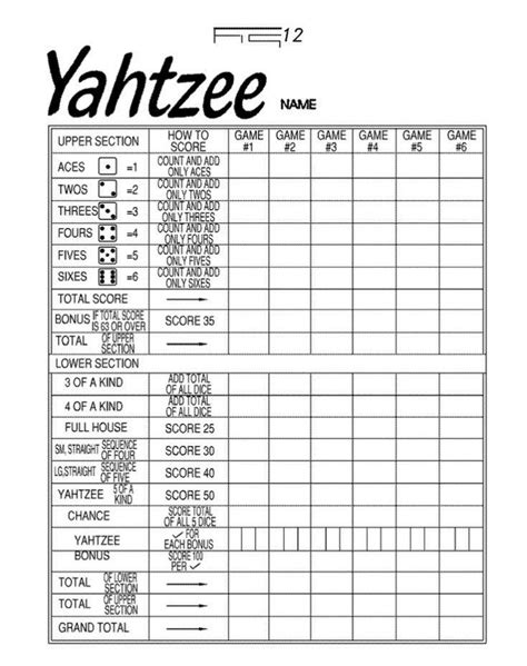 Image result for yahtzee scorecard | Yahtzee score sheets, Yahtzee ...