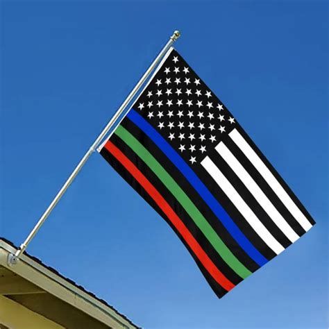 Blue & Red & Green Line American Flag 59*35 inches - 300D Polyester ...