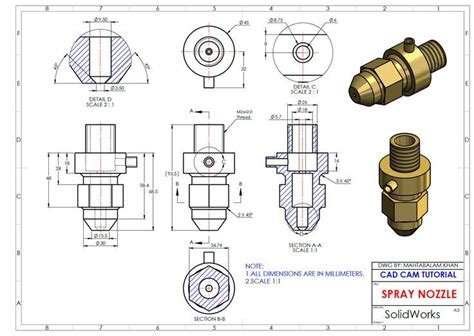 SolidWorks tutorial Spray Nozzle | Solidworks tutorial, Drawing book ...