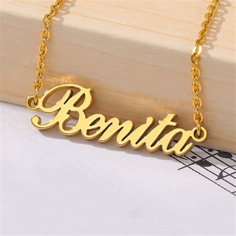 Custom Name Necklaces For Women Men Stainless Steel Chain Nameplate Pendant Rose Gold Silver