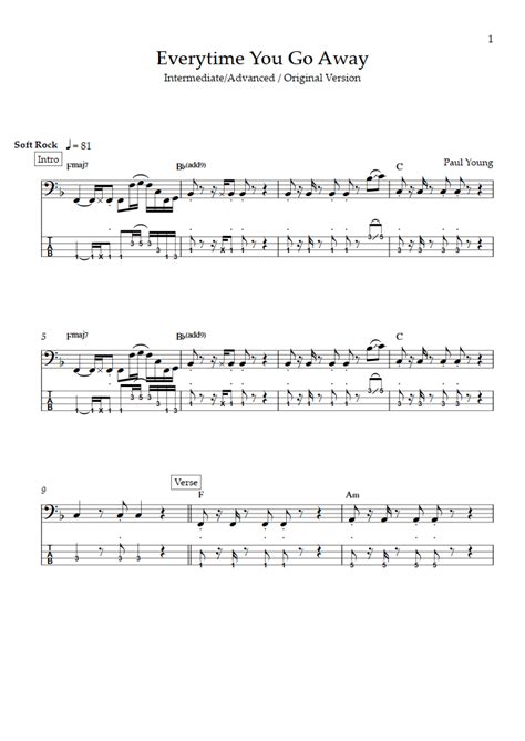 Everytime You Go Away - Original Version (Intermediate/Advanced Level) (Paul Young) - Bass Tabs