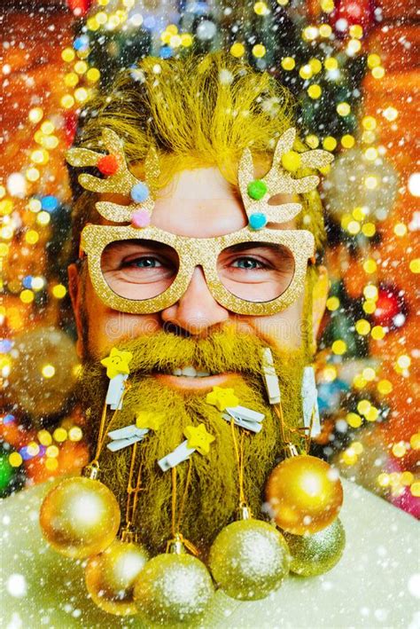 Bearded Modern Santa Claus Close Up Portrait. Styling Santa with a Long Beard Posing on the ...