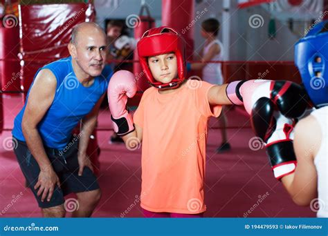 Children Training on Boxing Ring Stock Image - Image of coach, gloves ...