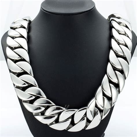 ( HEAVY )31mm Curb Link Men Chain Silver 316L Stainless Steel Necklace ...