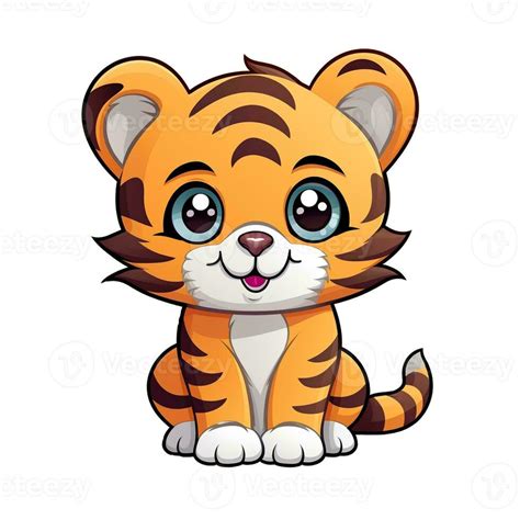 un linda dibujos animados ilustración de un sentado pequeño tigre. para ...