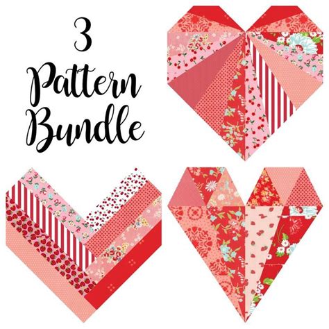 Three Pattern Bundle of Paper Pieced Heart PDF Patterns | Etsy | Heart ...