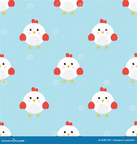 Cute Chicken/Rooster Cartoon Character Seamless Pattern. Stock Vector ...