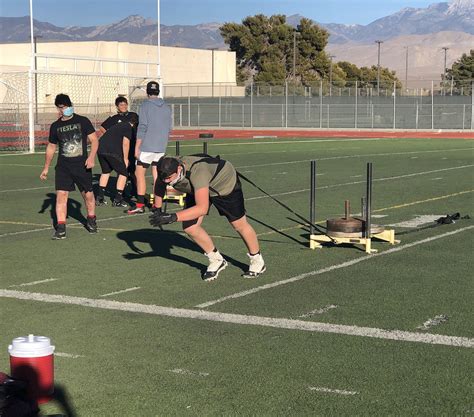 Tom Rysinski/Pahrump Valley Times Pahrump Valley High School football player Elijah Begin pulls ...