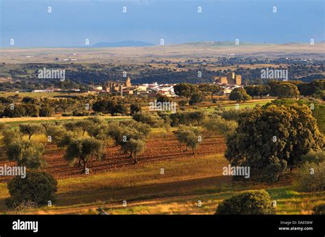 landscape of Extremadura in central spain and Monroy castle, Spain, Extremadura Stock Photo - Alamy