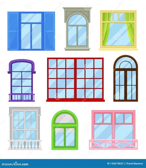 Collection of Cartoon Windows on White Background. Stock Vector - Illustration of color ...