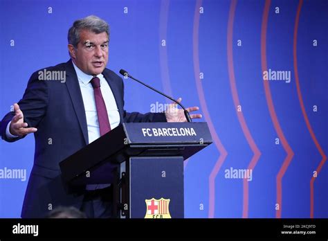 The president of FC Barcelona at a press conference to explain the ...