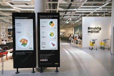 PENANG, MALAYSIA - SEP 23, 2019: Two digital display signboard showing the food menu of the IKEA ...