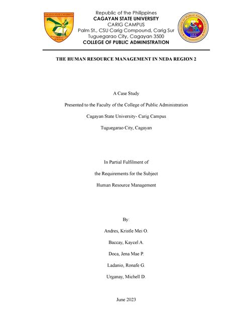 HRM CASE Study Paper-1 - CAGAYAN STATE UNIVERSITY CARIG CAMPUS Palm St ...