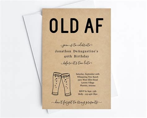 Funny Adult Birthday Invitation Template, Printable OLD AF Party Invite ...