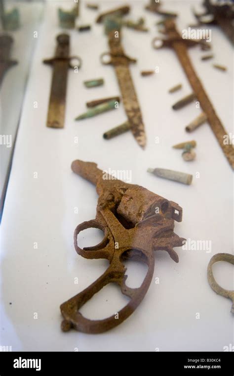 Battlefield artifacts exhibited in a war museum in Gallipoli Stock ...