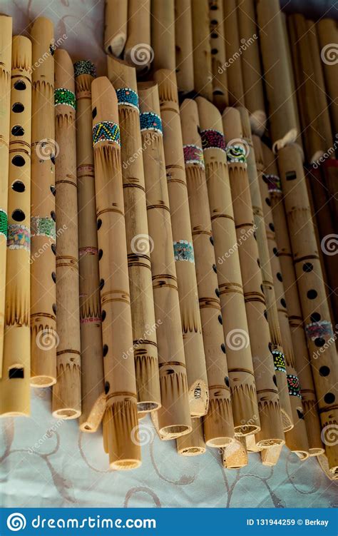 Dozens of Handmade Bamboo Flutes in Display Stock Image - Image of ...