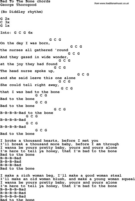 Song lyrics with guitar chords for Bad To The Boned