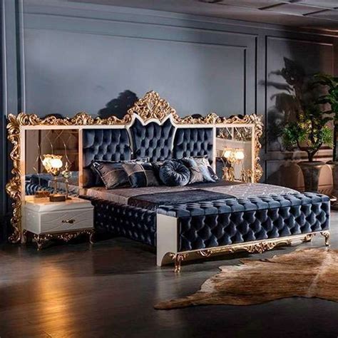 Custom luxury Big bed frame with mirror headboard 29600