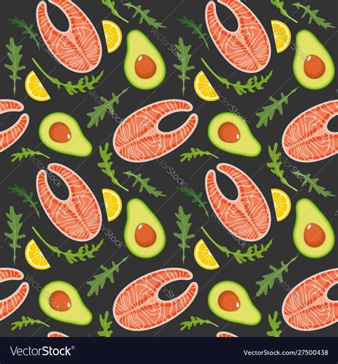 Seamless pattern on dark background with salmon Vector Image