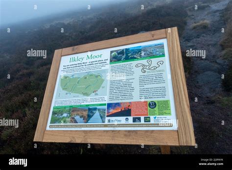 Ilkley Moor map and signpost marking the boundary of Ilkley Moor and explaining about its ...