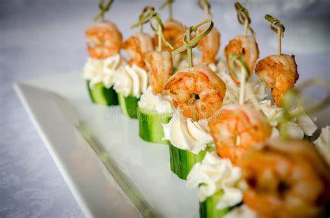 Canape with Shrimp, Cucumber and Cream Cheese Stock Image - Image of ...