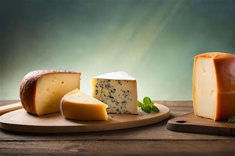 Premium AI Image | cheeses on a wooden plate with cheese and parmesan cheese