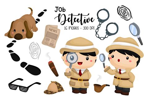 Job Cute Detective Clipart Graphic by Inkley Studio · Creative Fabrica