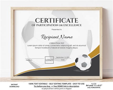 Editable Soccer Football Certificate Template Sports - Etsy Ireland