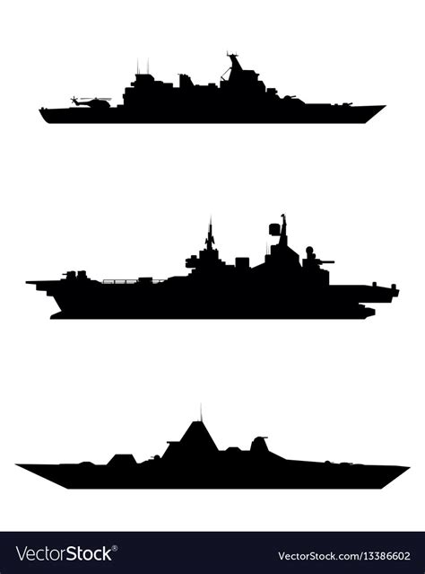 Three warship silhouette Royalty Free Vector Image