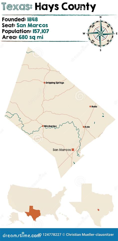 Map of Hays County in Texas Stock Vector - Illustration of america, states: 124778227