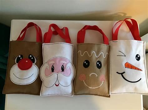 Christmas treat bags, set of four, Rudolph,snowman,Santa,Gingerbread man. | Dulceros navideños ...