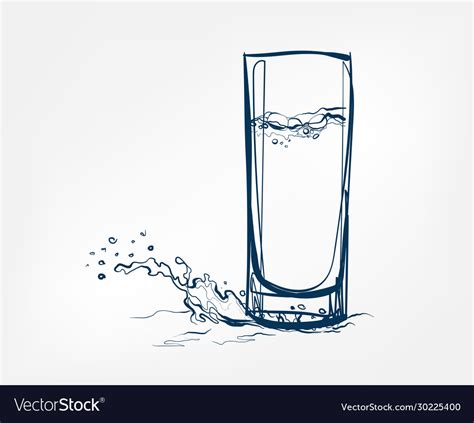 Water splash glass one line art drink isolated Vector Image