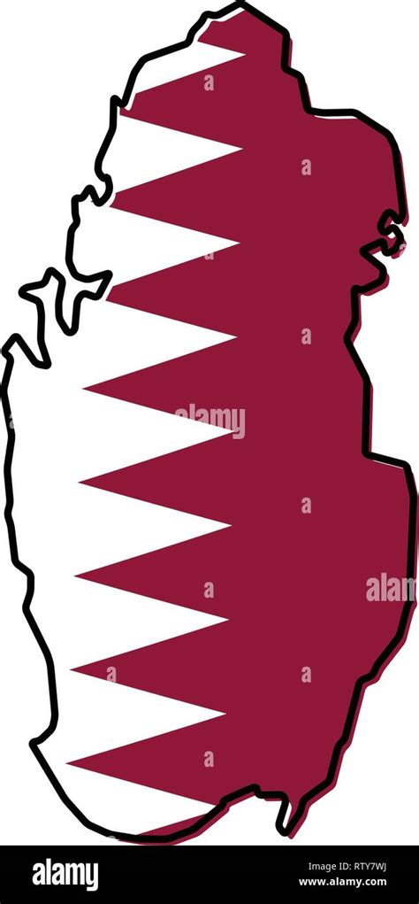 Simplified map of Qatar outline, with slightly bent flag under it Stock ...